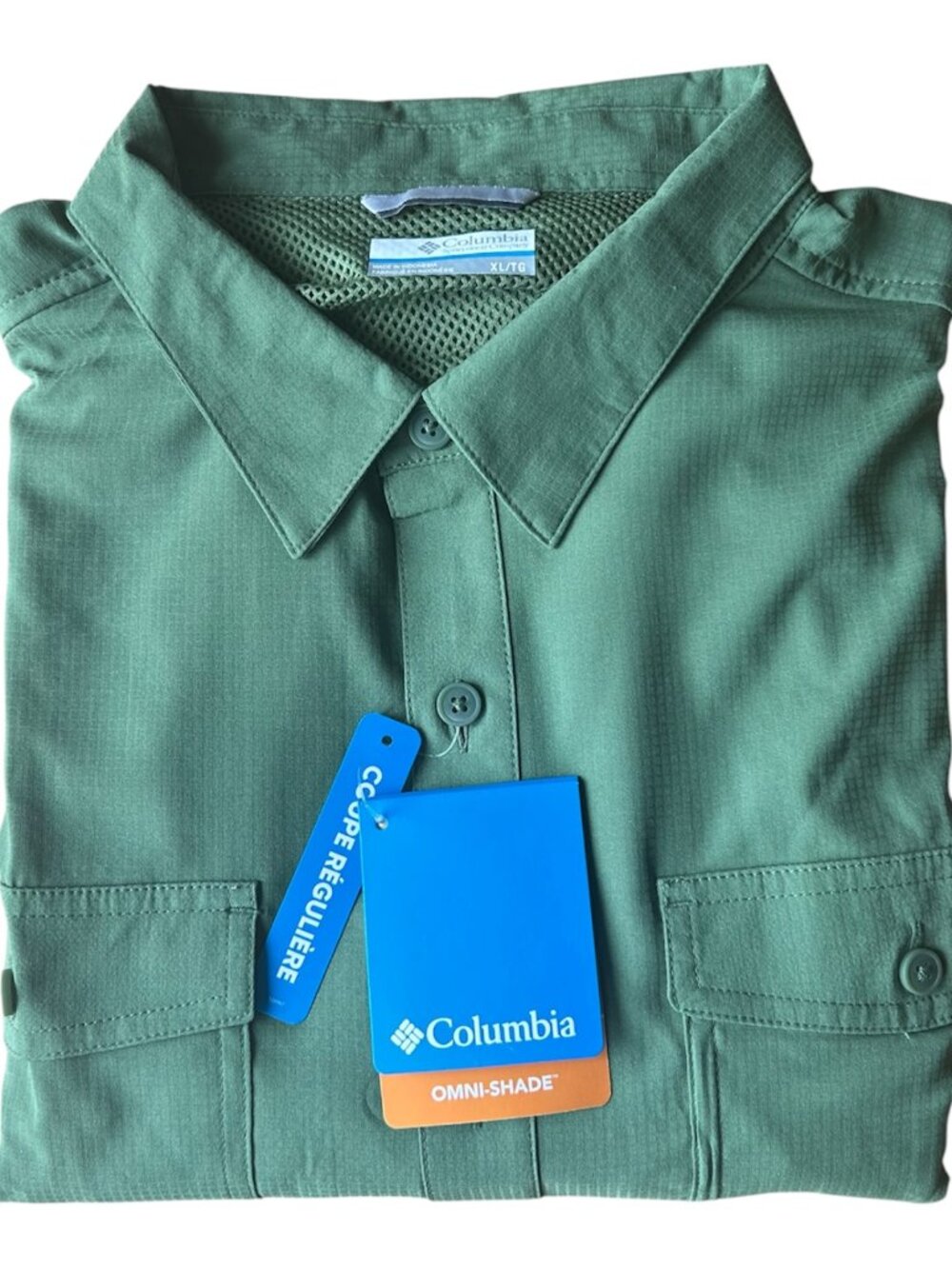 Columbia Omni Shade Mens Long Sleeve Shirt Charcoal Canteen Green 40 UPF Size XL